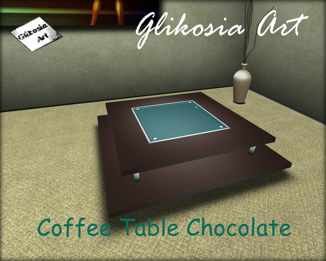 Second Life Marketplace G.A. Coffee table with glass chocolate brown